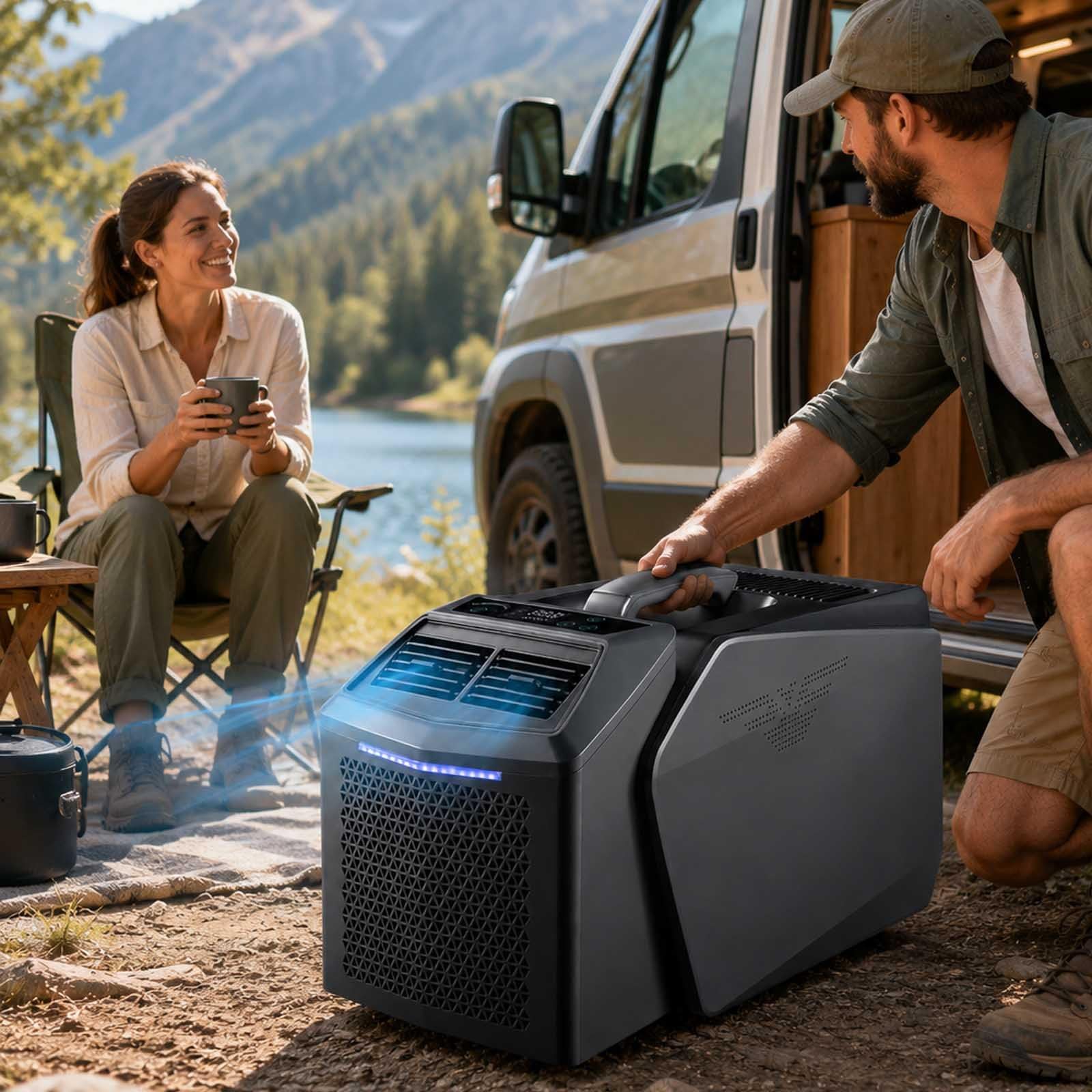 6000 Btu Split Portable Air Conditioner, Camping Ac Unit With Outdoor Compressor, 48v Dc/110v/220v Power, 45db Quiet Cooling, Remote Control, Dehumidifier & Sleep Mode For Rv, Tent, Van And Small Room