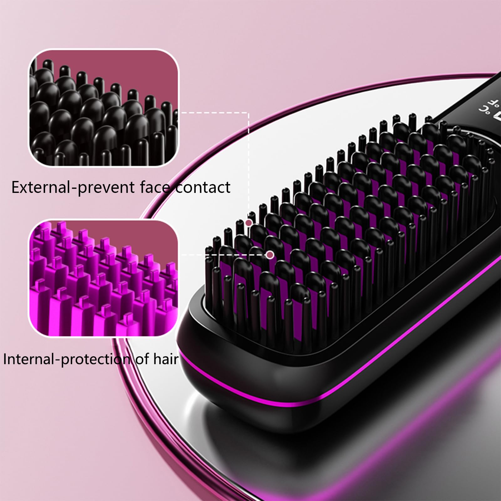 Go Brush Pro Fer à lisser – Peigne sans fil avec ion négatif, chauffage rapide 6000 mAh et design de voyage portable, brosse rechargeable pour lisser et boucler (violet, 1 pièce)