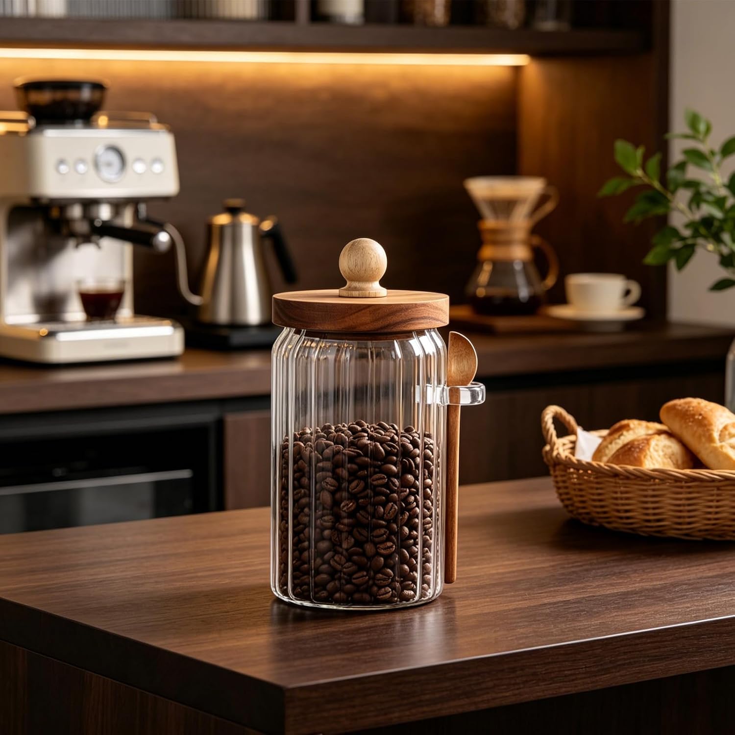 2 Pcs Coffee Canister with Scoop, 26 fl oz Retro Airtight Glass Storage Jar