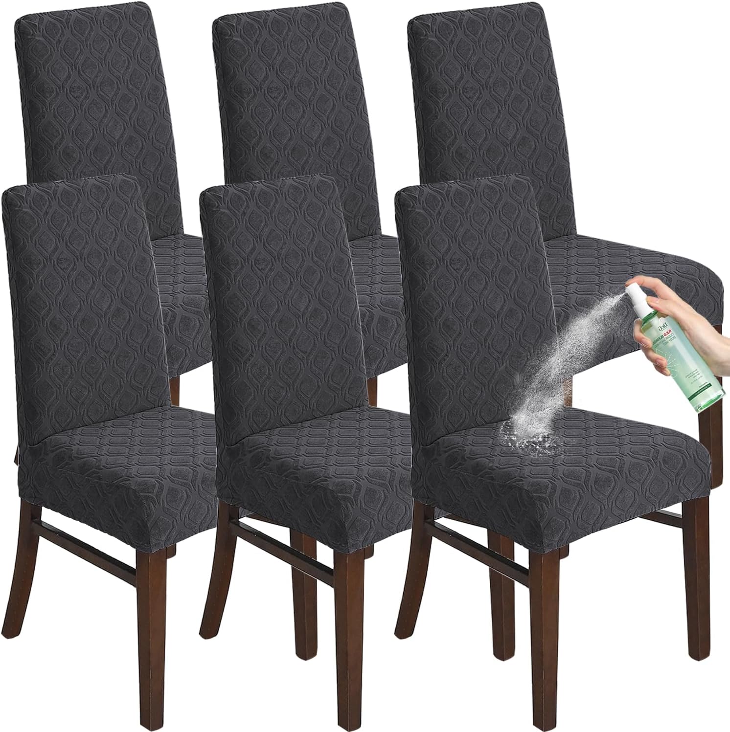KELUINA Chair Covers for Dining Room Set of 6, Stretch Jacquard Dining Chair Slipcover Covers