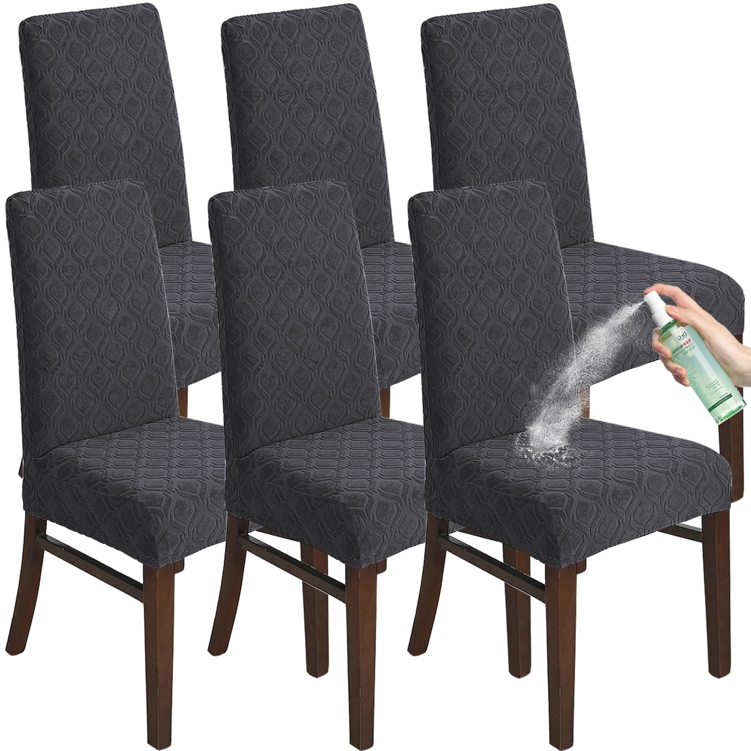 KELUINA Chair Covers for Dining Room Set of 6, Stretch Jacquard Dining Chair Slipcover Covers, Removable Washable Waterproof Chair Covers