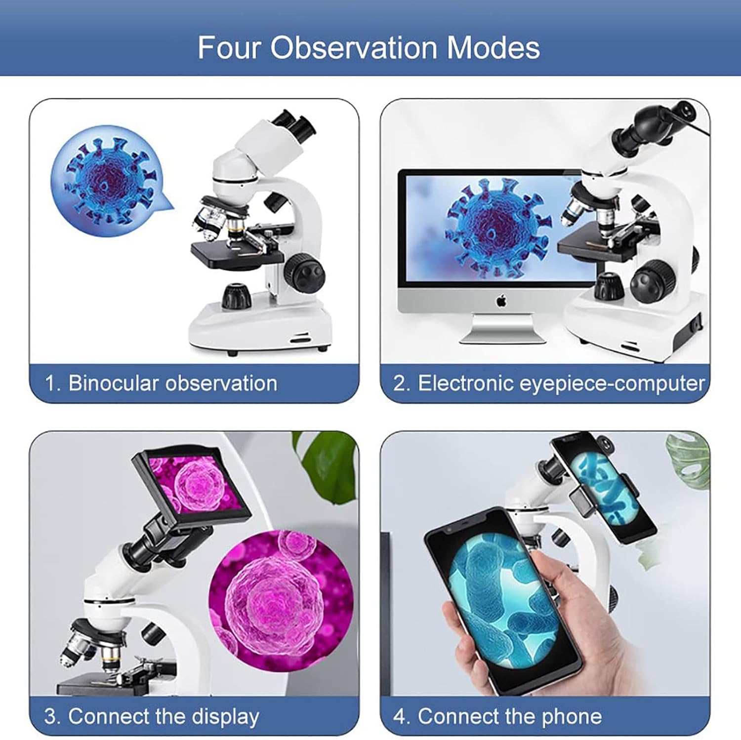 Compound Binocular Microscopes,Lab Microscope,Mobile Phone Take Pictures&Record Videos,Charge + Lnstall Battery,Suitable for Home Education,6000/10000/15000X,10000X