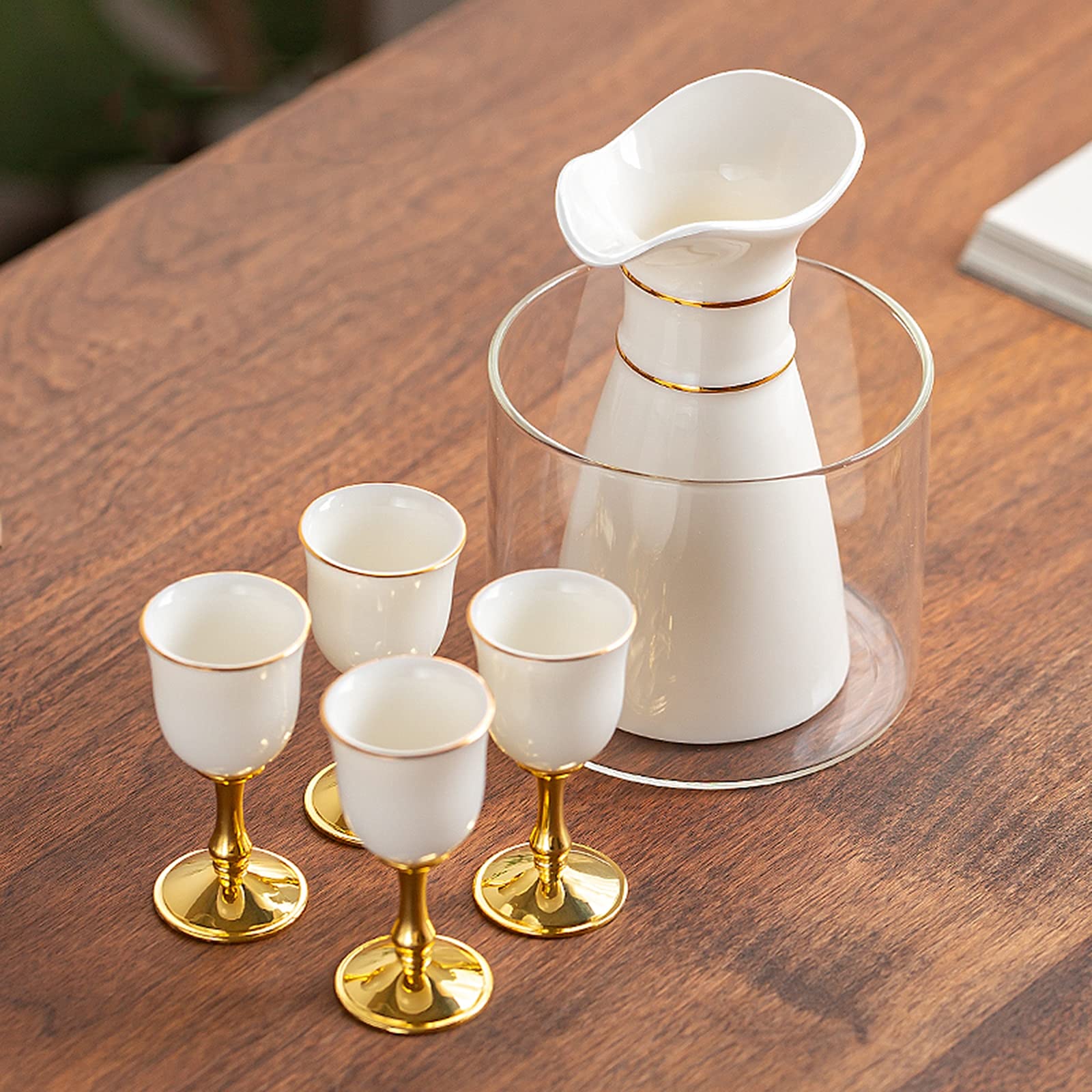 Juego de sake de cerámica, juego de sake japonés, taza de sake moderna utilizada para fiestas en casa y grandes regalos, tazas de sake + olla de sake + vaso transparente para conservación del calor
