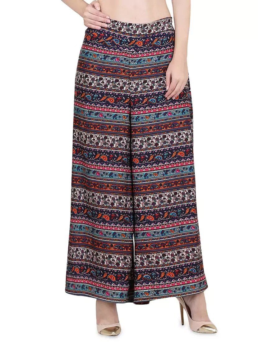 FablabMulticolor Printed Crepe Plazo for Women with Short Style Inner Lining Pack of-1