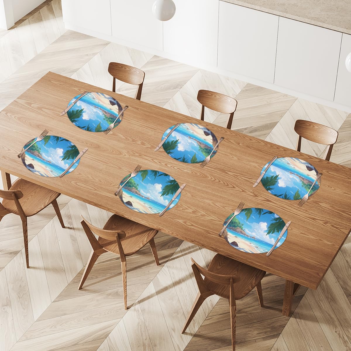 Lot De 9 Sets De Table Ronds Mandala 38 Cm – Tissés Avec Pompons, Résistants à La Chaleur & Lavables