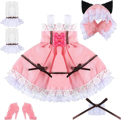 Jenaai Ropa y accesorios de muñeca de 12 pulgadas, ropa de muñeca de tacón alto, vestidos de muñeca con orejas de gato para bebé, accesorios de