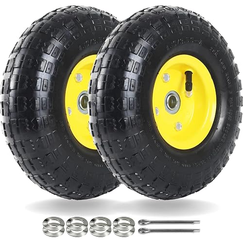 AR-PRO (2 Pack) 4.10/3.50-4 Tire and Wheel, Replacement 10-Inch Pneumatic Tire with 5/8" Bearings and 2.2" Offset Hub, Compatible with Hand Truck, Wheelbarrow, Wagon, Gorilla Carts
