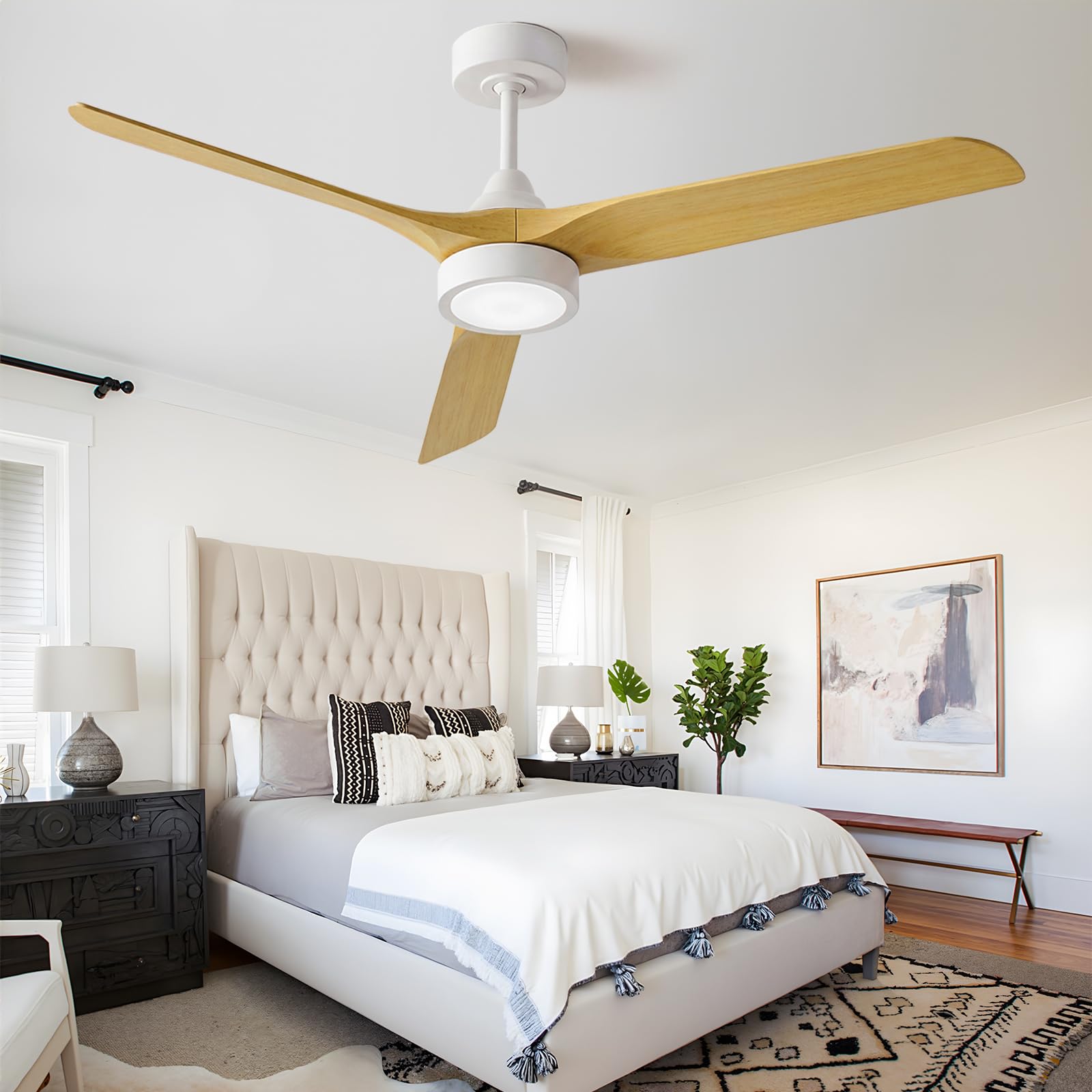Ateroll 132 cm Deckenventilator mit Beleuchtung und Fernbedienung, DC-Motor, 6 Geschwindigkeiten, Timer, dimmbares LED, Sommer-Winterbetrieb