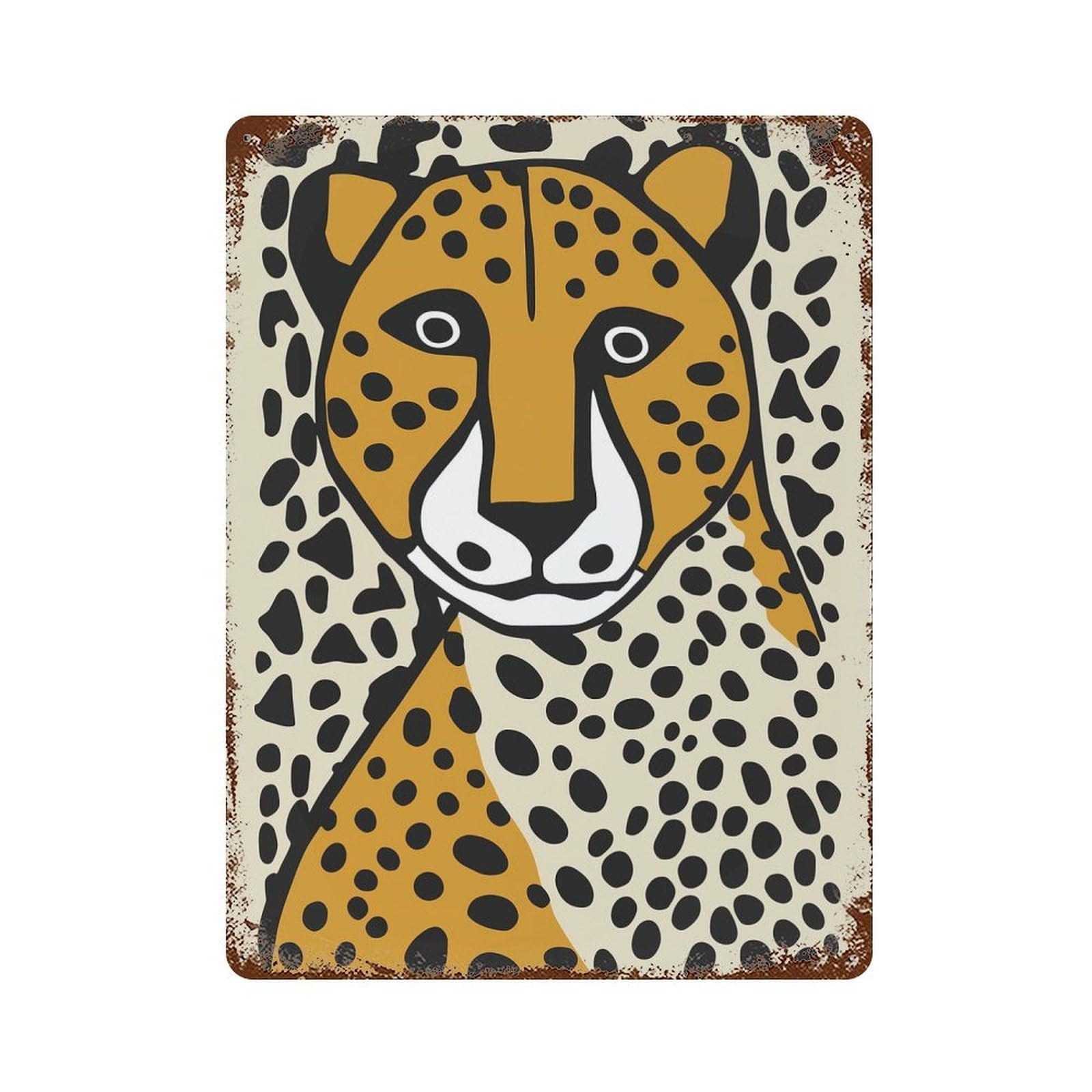 Decorative Tin Sign with Wildlife Cheetah Portrait Design 15.7"x11.8", for Basement, Hobby Room And Garage Decor, Farmhouse Wall Decor