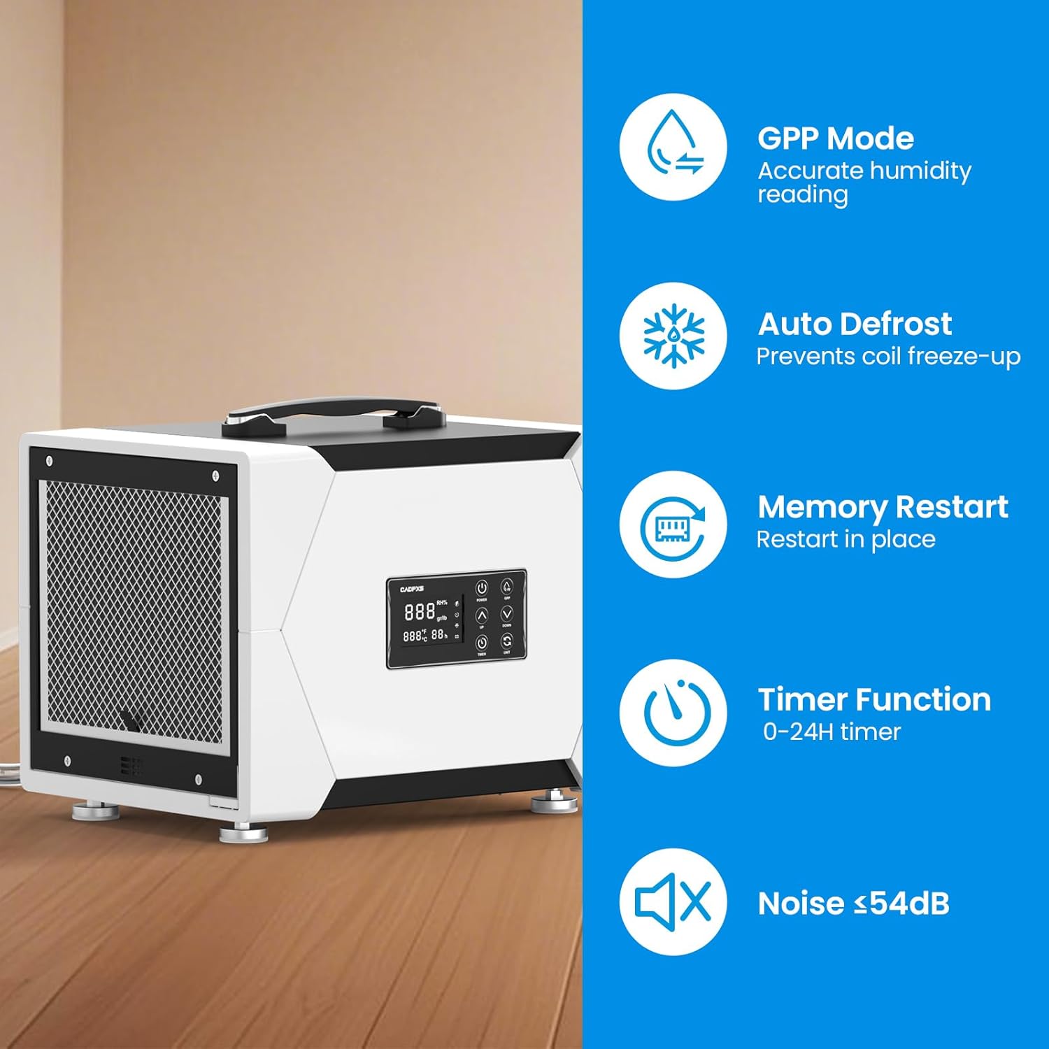 CADPXS Crawl Space Dehumidifier Bundle - 80 Pint Commercial Dehumidifier with Drain Hose + Hanging Kits, for Crawl Spaces, Basements, Compact, Auto Defrost, Memory Start, cETL Certified