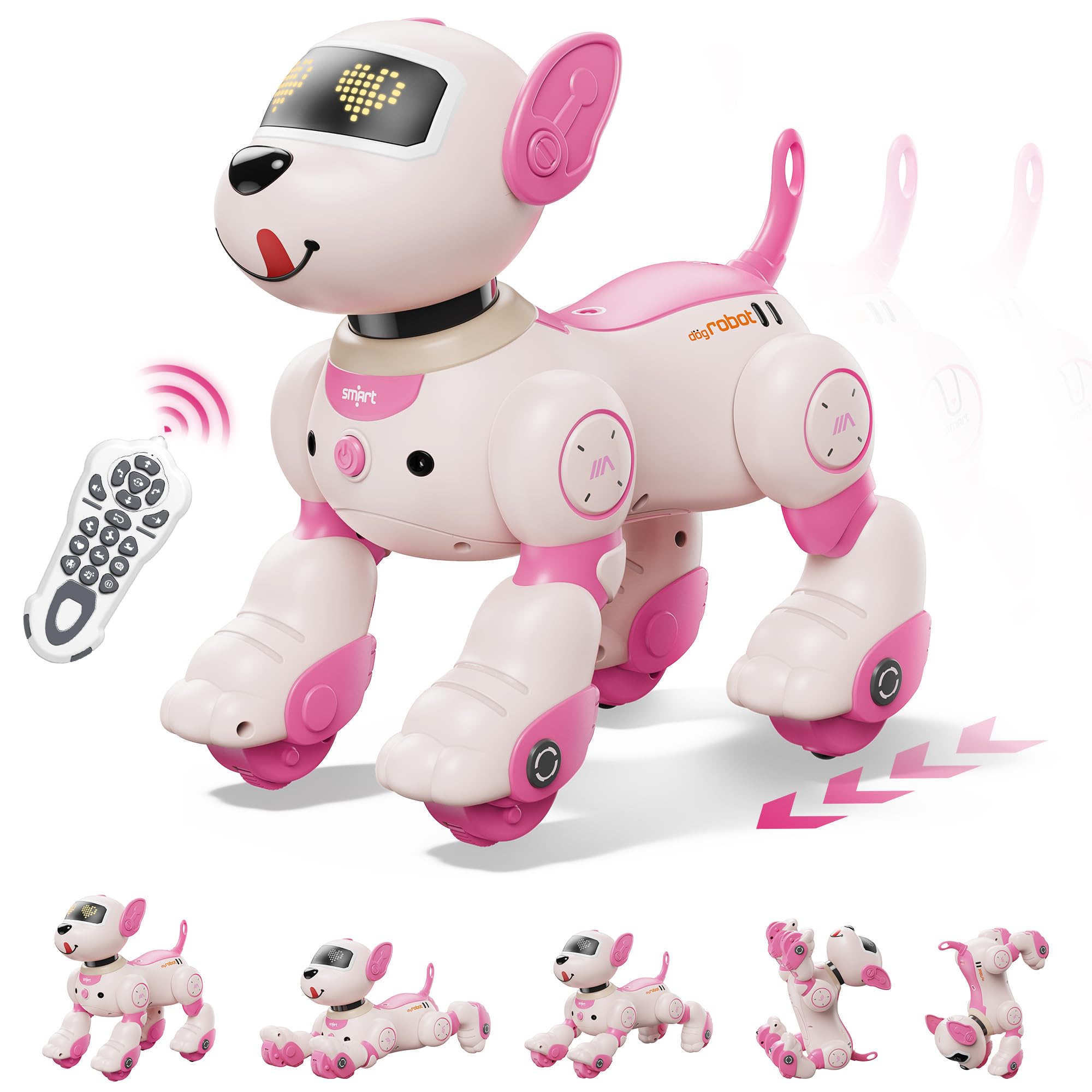 flybakiz Programmable Robot Dog Toy with Voice Control for Kids, 2.4GHz Remote Control Robot Pet with Touch Sensors, Remote Control Dog Toy Over 20+ Responses, Robot Birthday Gift Toy for Girls