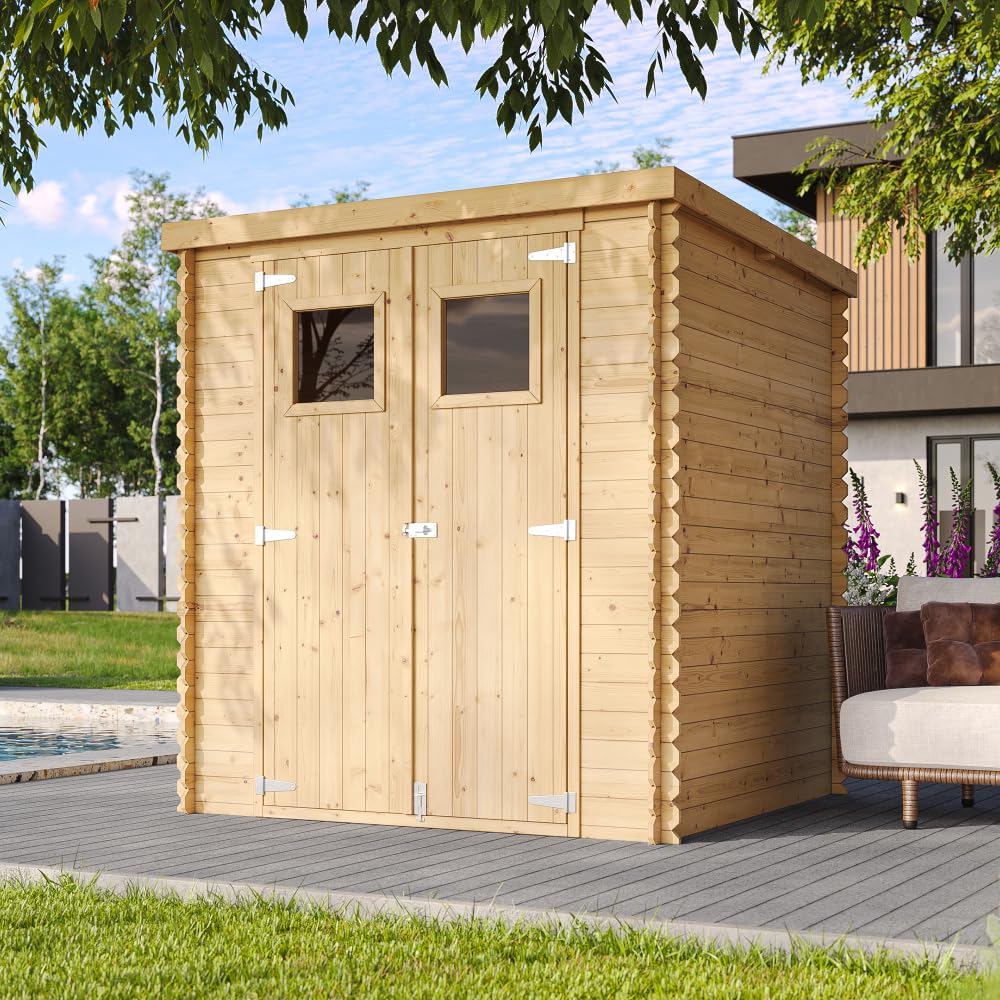 Casa de Almacenamiento jardín con Suelo TRATADO 204x204x200 cm/3.53 m2 - Caseta para Exterior jardín - Cobertizo de Madera pequeño - Techo, Ventanas- TIMBELA M309+M309G