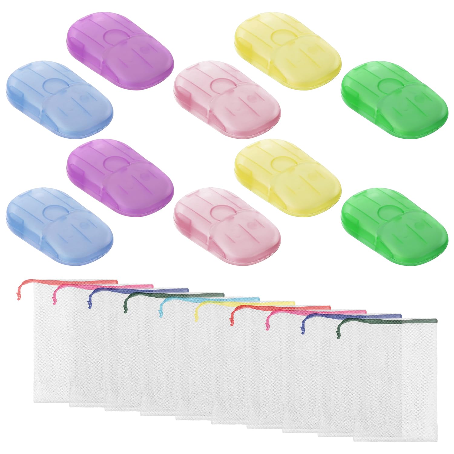 Eowvisn Mixed Colors 10 Pieces Of Colorful Soap Dishes, 10 Pieces Of Foaming Nets, Multiple Color Options, Creative Mini Design, Provide Convenient Storage, Suitable For Bathroom, Home, Personal And Travel Use.