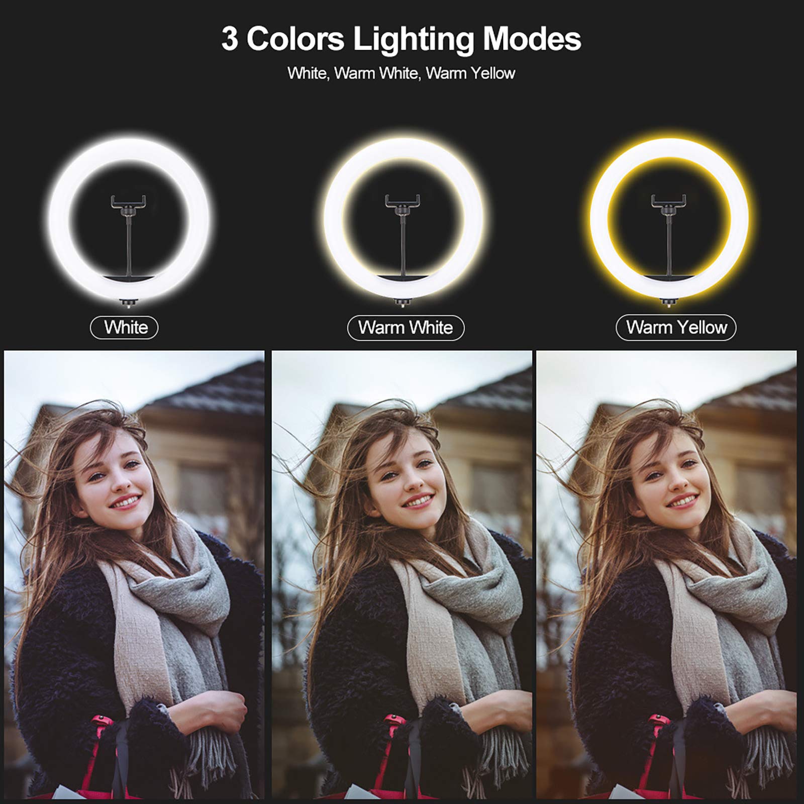 12 Pulgadas Luz del Anillo con 58" trípode, Anillo Regulable LED de luz con Soporte para teléfono rotativo, para Youtube, en Vivo, Grabación de vídeo, Maquillaje