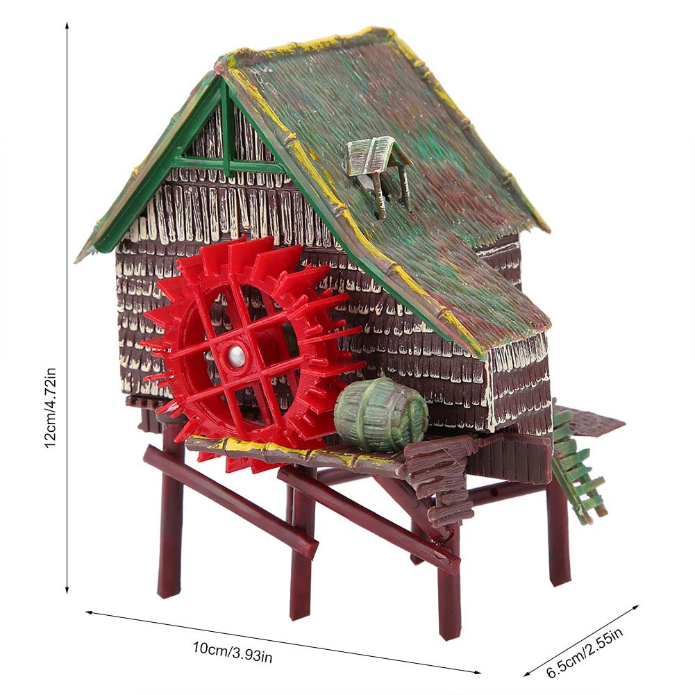Decorazioni classiche in resina per acquario, accessori per acquario, castello di pietra in resina, decorazione paesaggistica per piccoli gamberetti (grande ruota ad acqua)