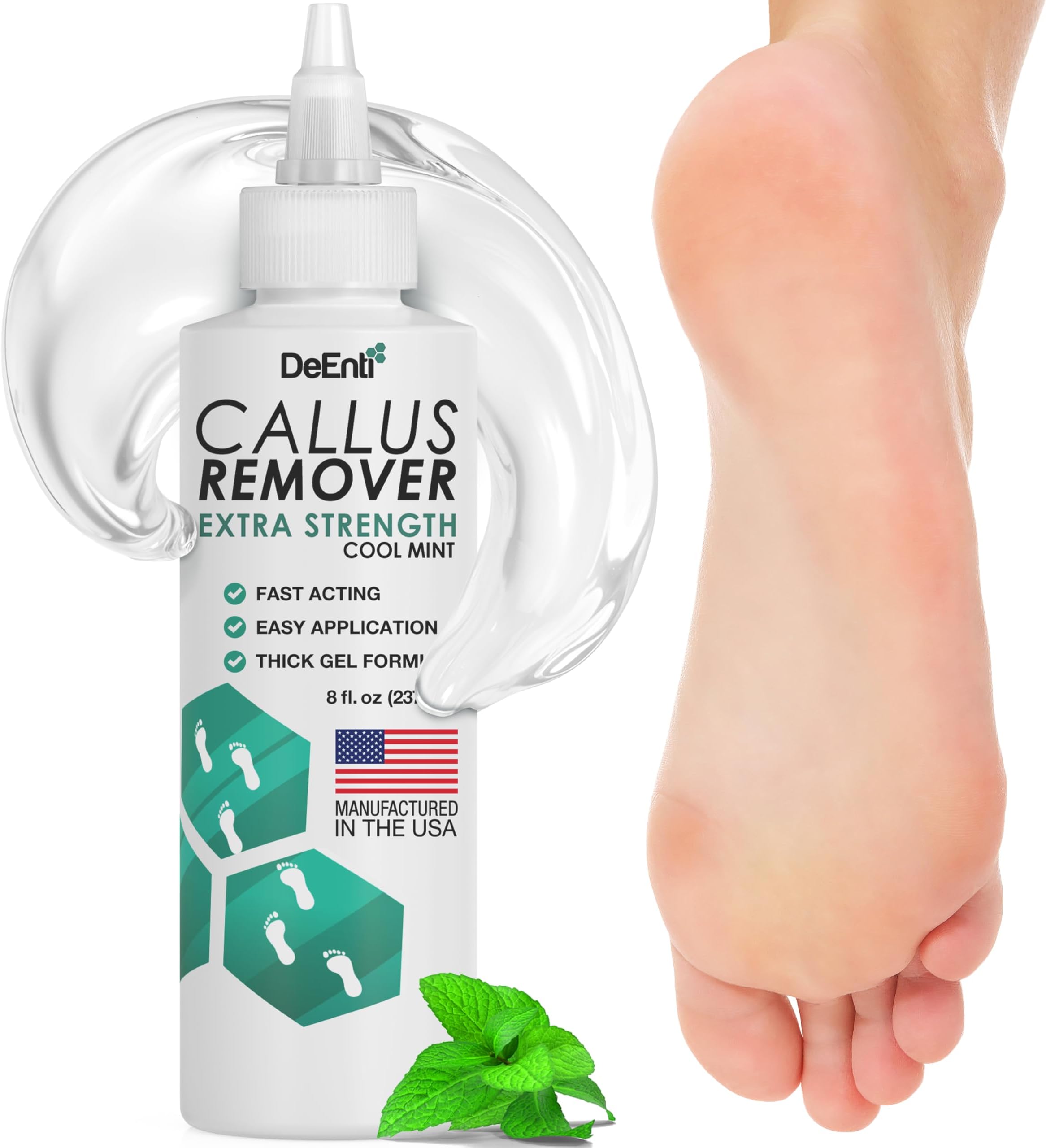 DeEnti Callus Remover for Feet, Extra Strength Foot Callus Remover Gel, 8oz Salon Grade Home Pedicure Supplies for Dry Skin, Cracked Heel, Professional Strength Foot Care, Cool Mint