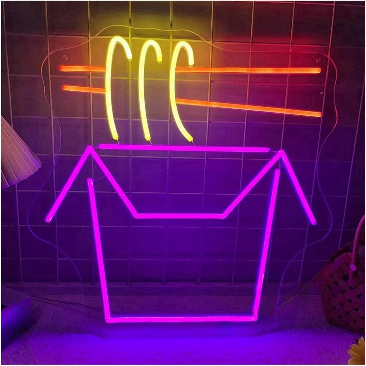 Zynther Neon lamp Neon Sign Noodle Board for Wall Decor, Art Room for Kitchen, Restaurant for Bowl Light Signs(30cmx30cm)