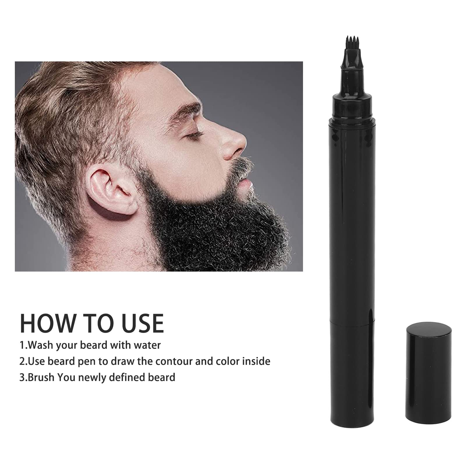 Penna per lo Styling del Barbiere, Colorazione Impermeabile Nera a Lunga Durata 2 in 1 Matita per Barba per Uomo per Salone
