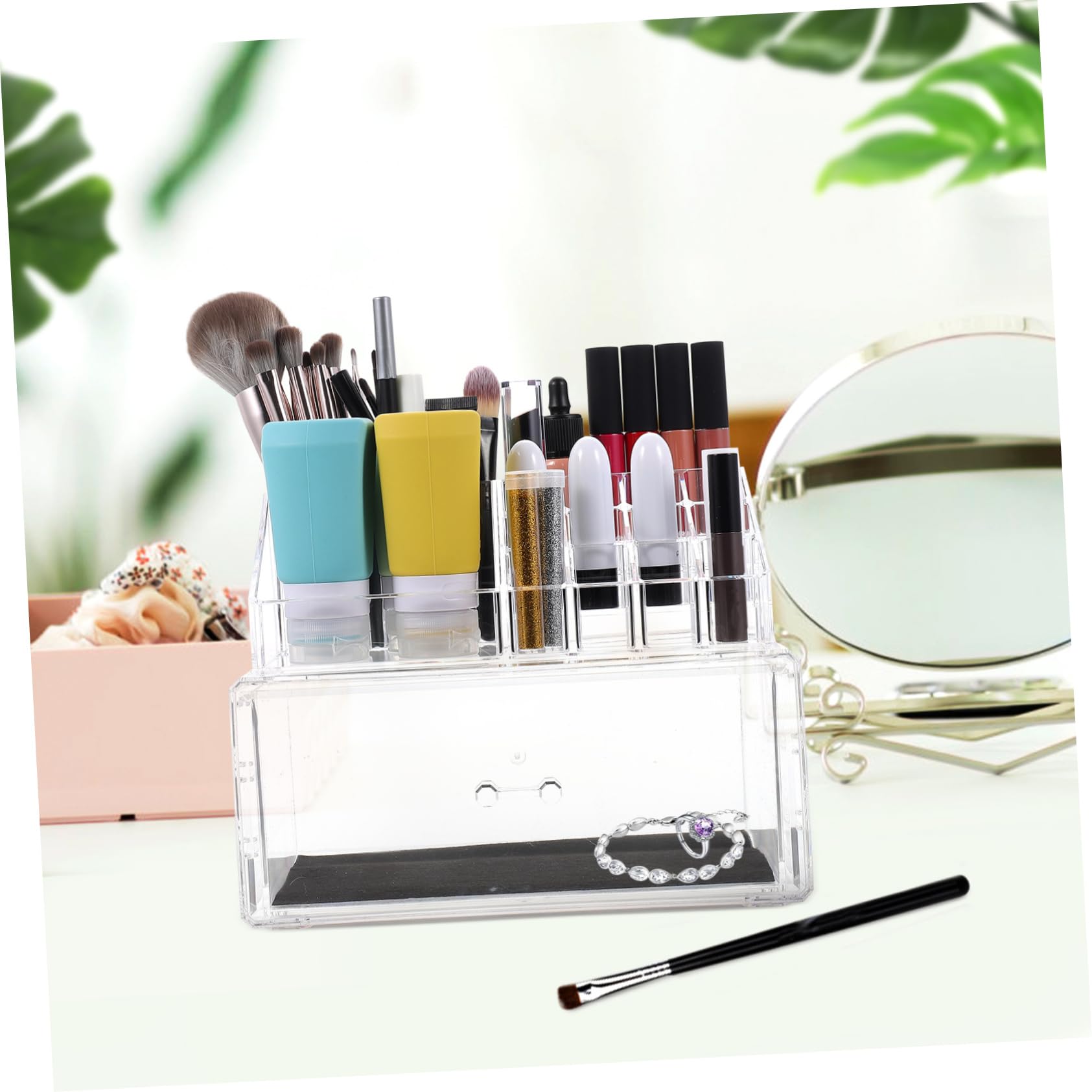 Boîte de Maquillage à Tiroirs en Acrylique, Coffret Transparent de Bureau