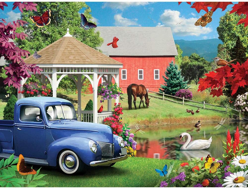 Bits and Pieces – “A Simple Time” Farm & Countryside Jigsaw Puzzle by Alan Giana – Vintage Truck, Swan Pond & Rustic Barn Scene (300 Piece Puzzle)