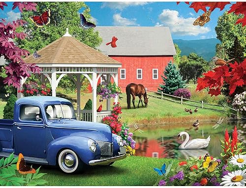 Bits and Pieces - Rompecabezas de 300 piezas para adultos de 18 x 24 pulgadas - A Simple Time - 300 piezas Spring Barn Flower Car Jigsaw por el