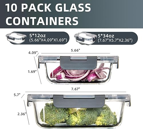 Miniatura 2 de UMEIED Contenedores de vidrio para preparación de comidas, paquete de 10 recipientes de vidrio para almacenamiento de alimentos con tapas para