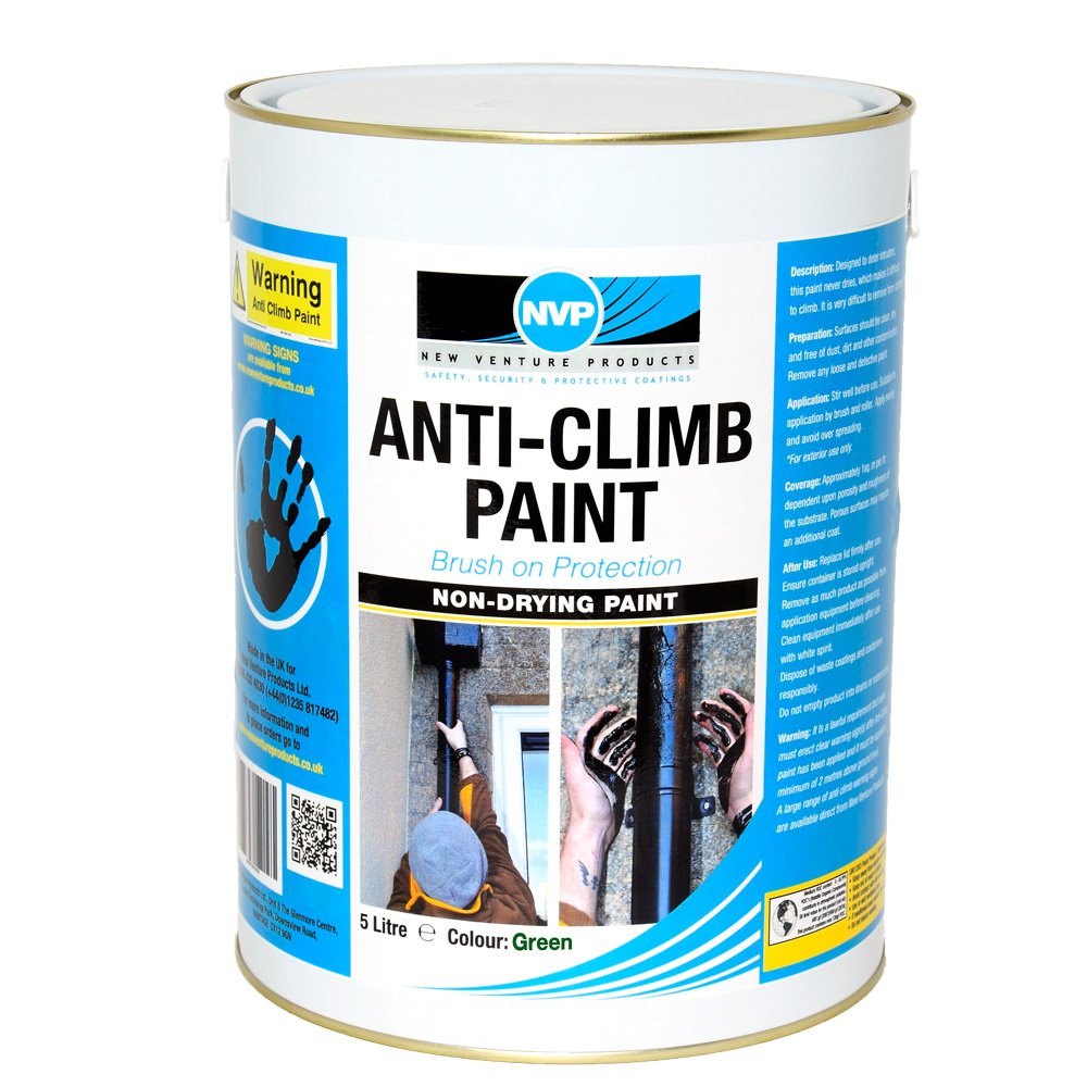 New Venture Products Ltd Anti Climb/Vandal Security Paint in Black, Red, Grey or White 5 Litres (GREEN)