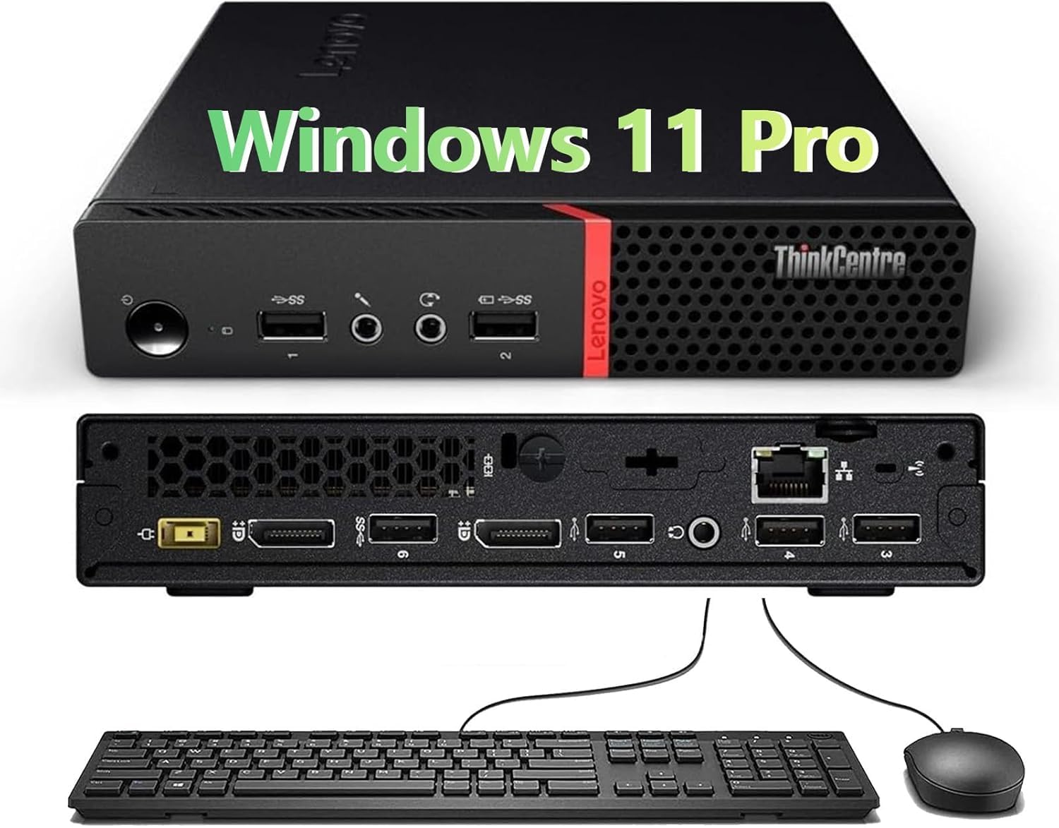 Lenovo ThinkCentre M715Q Mini Ordinateur de Bureau, AMD A10-8770E, 8 Go de RAM, SSD de 256 Go, Bluetooth, Wi-FI, Clavier américain (QWERTY), Windows 11 Pro (Reconditionné)