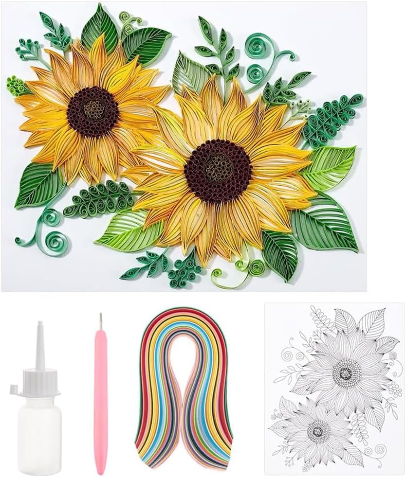 PH PandaHall Paper Quilling Kit 360pcs Paper Quilling Strips Sunflower Quilling Pattern Template Board Quilling Patterns DIY Crafts Set for Beginner Adults 9.6x8.2in