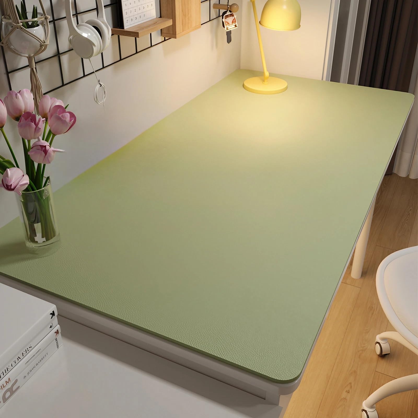 PU Leather Desk & Table Top Protector Mat, Non-Slip Surface Large/Small Waterproof Desk Mat for Keyboard, Mouse & Makeup Dressing Table(Light Green,60 x 140 cm)