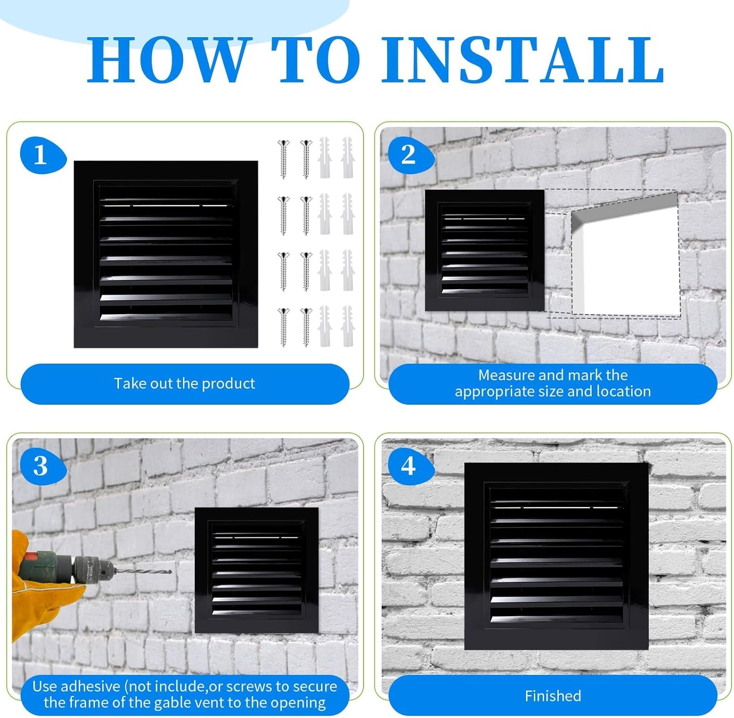 2 Pcs 12" x 12" Gable Vents for House Aluminum Alloy Shed Vent Attic Vents with Screen Wall Vent with Screws, for Ventilation Exterior Doors Wall (Black)