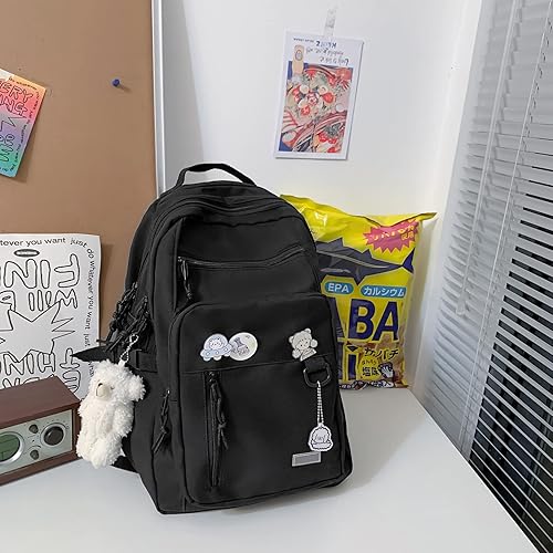 Vista 2 de GAXOS Linda Mochila Estética para Escuela Estudiante de Secundaria Mochila de Viaje para Adolescentes Niñas Mochila con Pin de Oso Bolsos de Libros