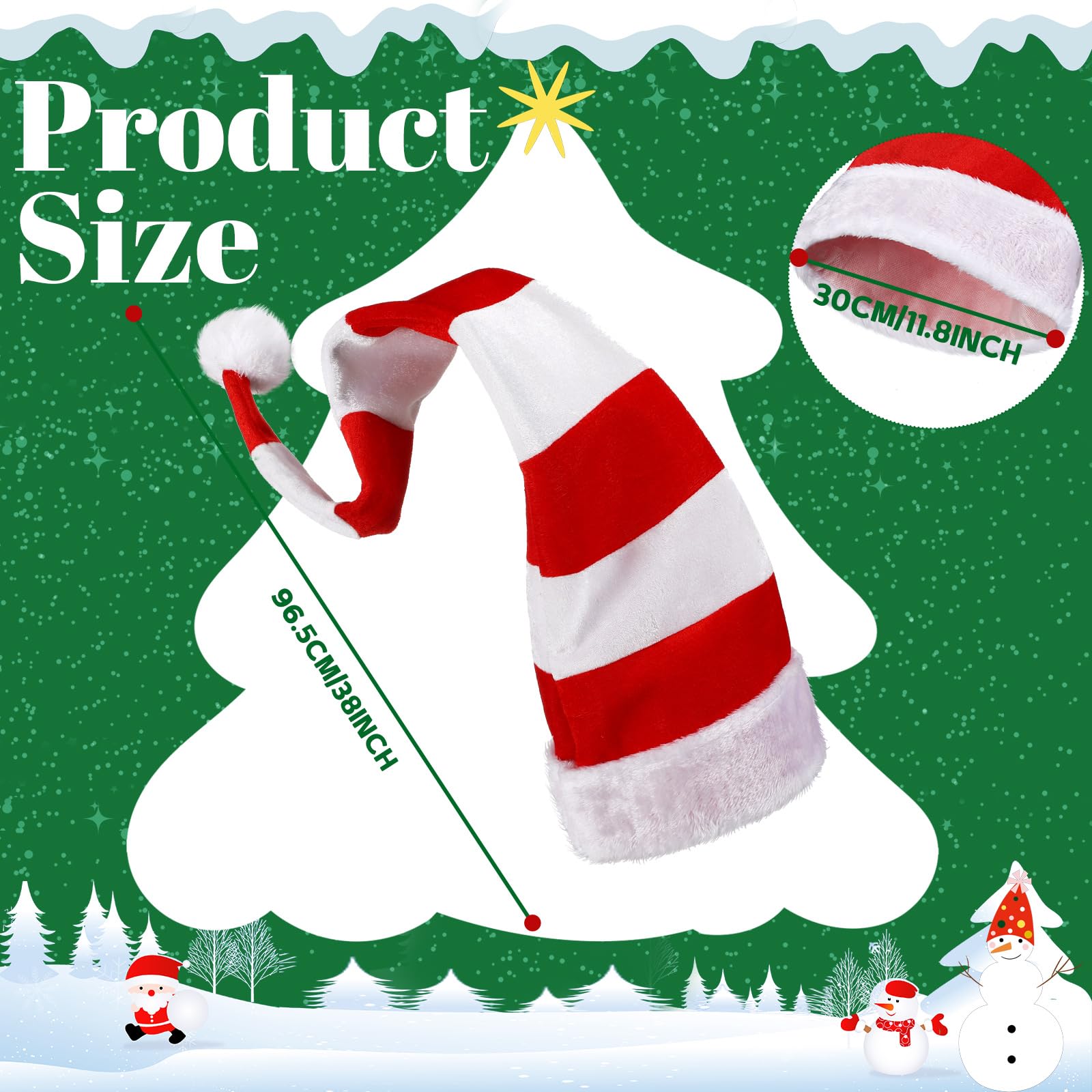 Knitgrip 38'' x 12'' Christmas Tree Topper Hat Tree Topper Red White Striped Hat Christmas Tree Topper Decor Xmas Tree Decor for Christmas Tree Ornament Holidays Party Decoration