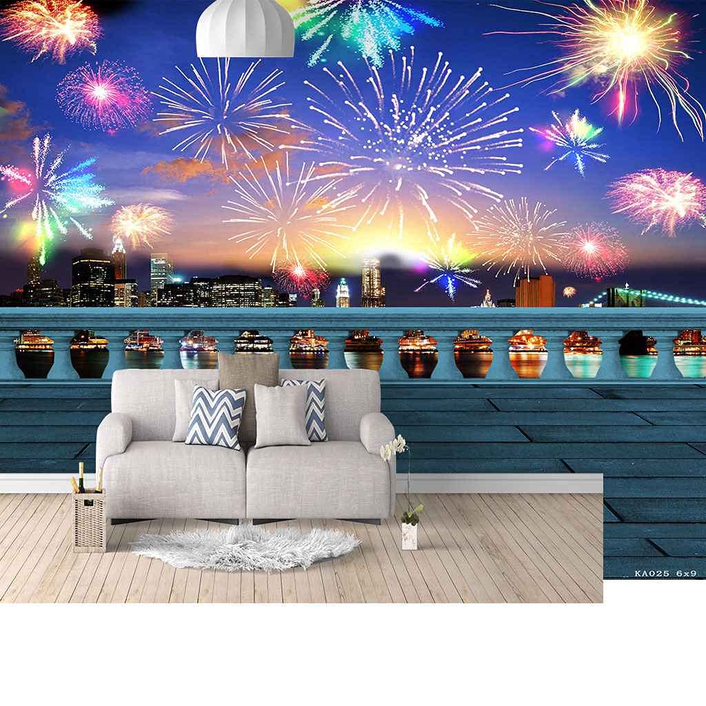 Papier peint toile feux d'artifice colorés panoramique 300x210 cm