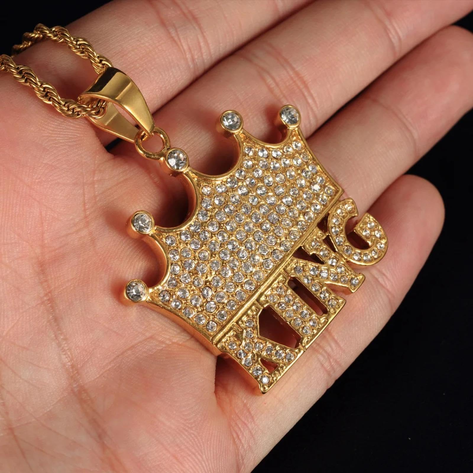 SiVaji Necklace Collar Colgante Cadena Hombre Mujer Joyas Necklaceletra Rey Colgante Collar Hombre Hip Hop