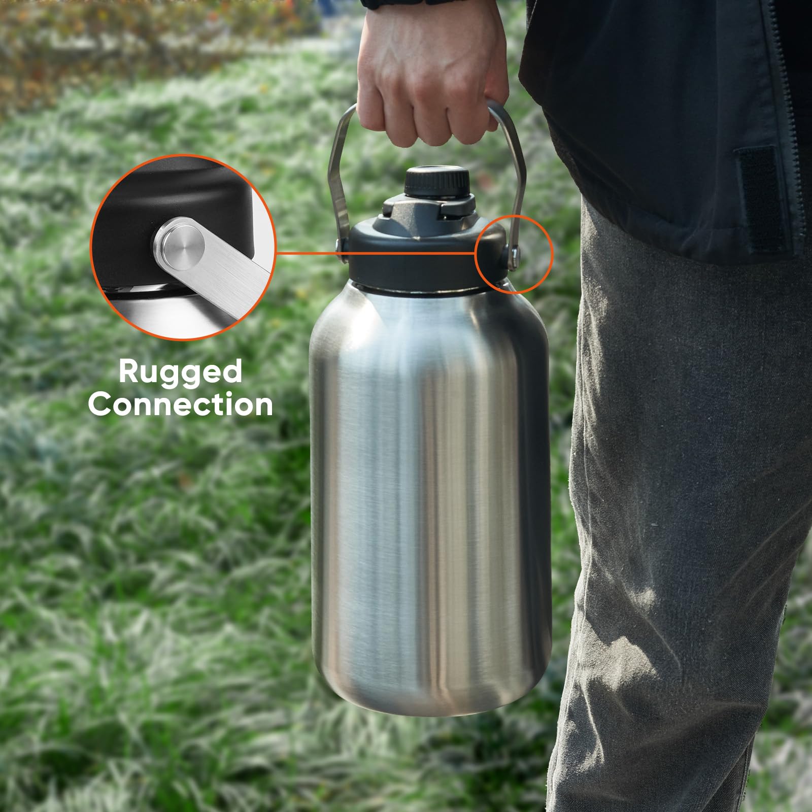 Kerilyn Borraccia termica con bocca larga, in acciaio inox da 3,6 litri, per bevande calde e fredde, grande bottiglia d'acqua con manico, grande brocca d'acqua per sport, viaggi