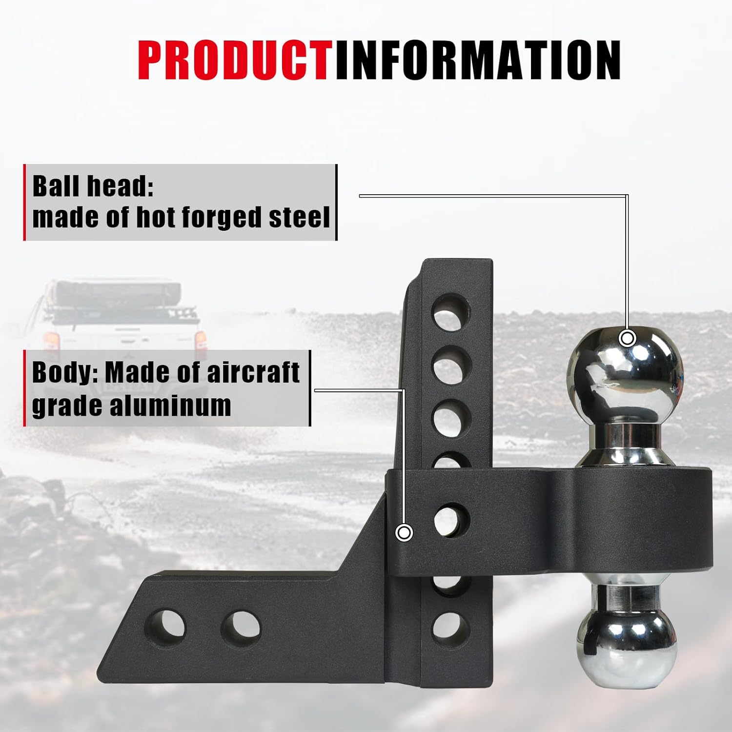 BIG RED ATRFH0086R Torin Adjustable Trailer Towing Hitch and Ball Mount: Fit 2 Inch & 2.3 Inch Ball Receivers, 6 Inch Drop and Rise for Heavy Duty Truck, 10,000 Lbs Capacity