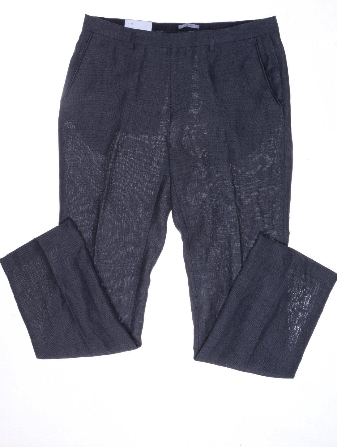 Calvin Klein Men's Linen Pant with Faux-Leather Trim