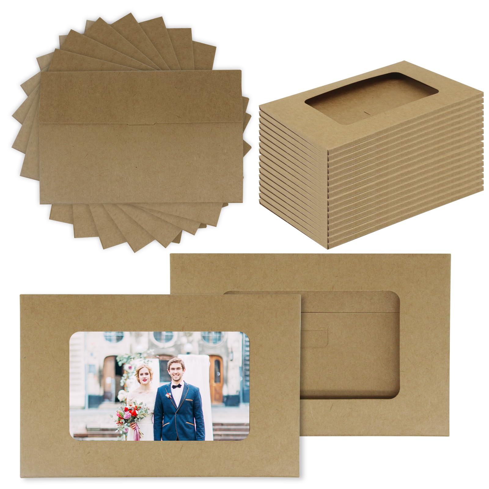 Quixotical Mini Sobres, 50 Sobres Marrón pequeños, Sobres con Ventana, para Invitaciones, Boda, Postal,Tarjetas De Regalo De Bricolaje(15,5 x 10,2 cm/6,1 x 4 pulgadas)