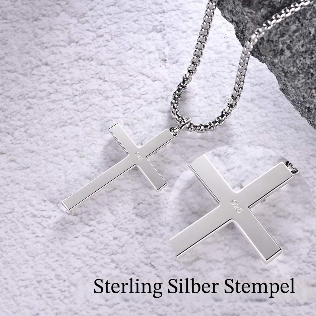 FANCIME 925 Sterling Silber Weiß/Gold Vergoldet Kreuz Anhänger mit Edelstahl Kette für Herren Jungs Kinder - Kettenlänge: 60 cm