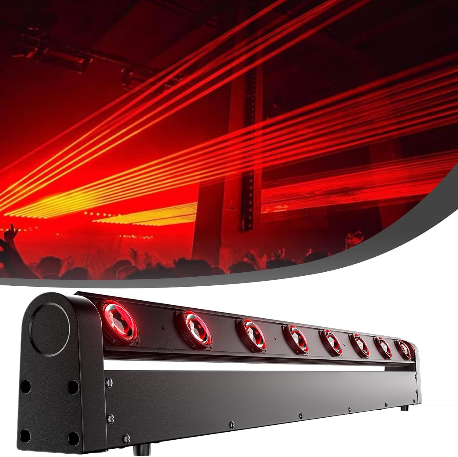 SHEHDS RGBW 4 en 1 tira de luz LED con cabezal móvil 8 x 12 W, haz de luz y efecto reflectante, ángulo de lente 8°, inclinación 180°, tira de luz DMX y control de sonido