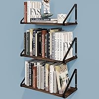 Vista 8 de BAMEOS Estantes flotantes de madera rústica, estantería pequeña para sala de estar, oficina, dormitorio, con soporte de metal