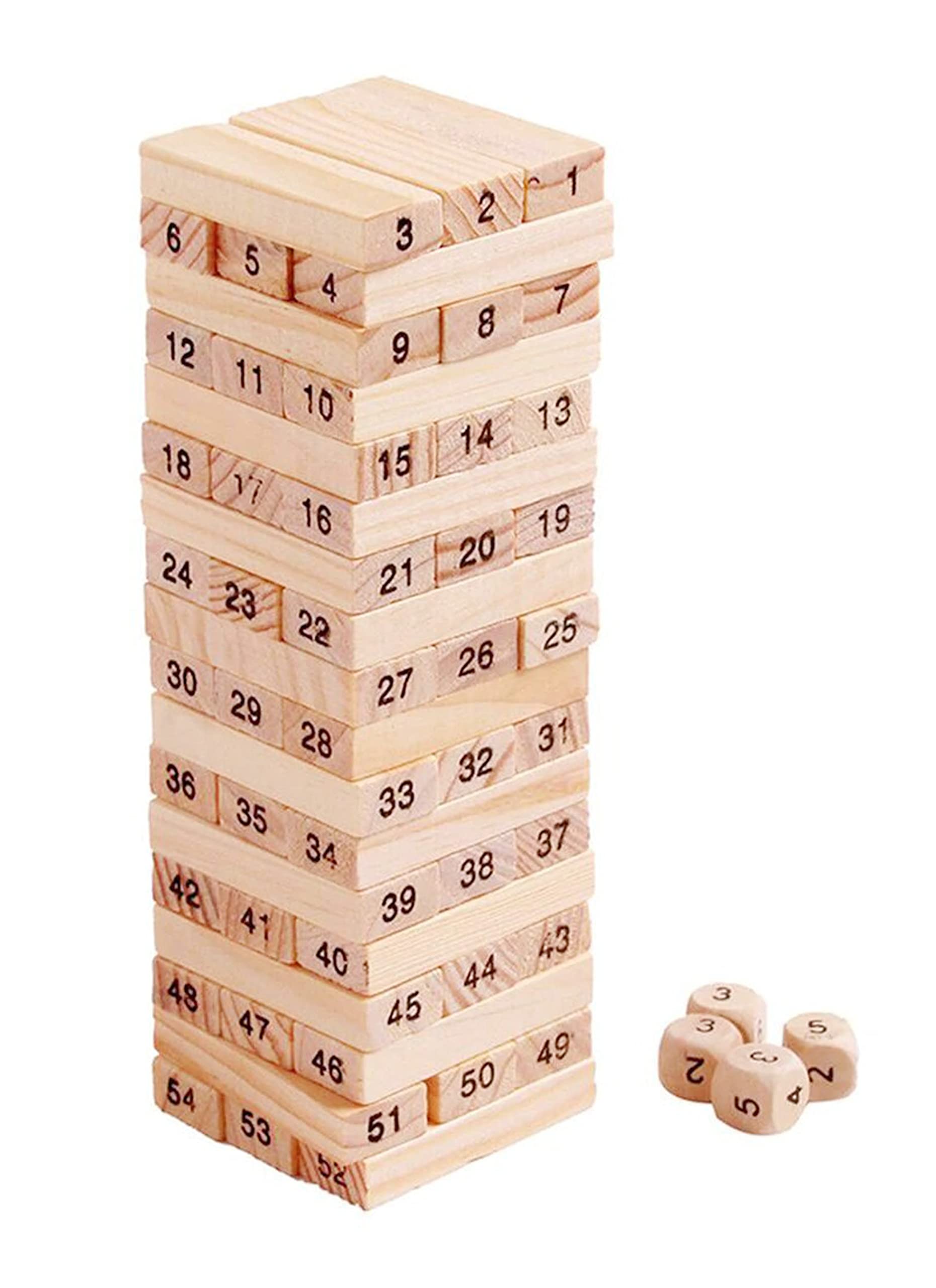 Voolex - Wooden Numbered Zenga Game - Wooden Blocks Stacking Tumbling Tower Kids Game Ages 6 and Up - 54 Pieces Tower Height - 16 cm