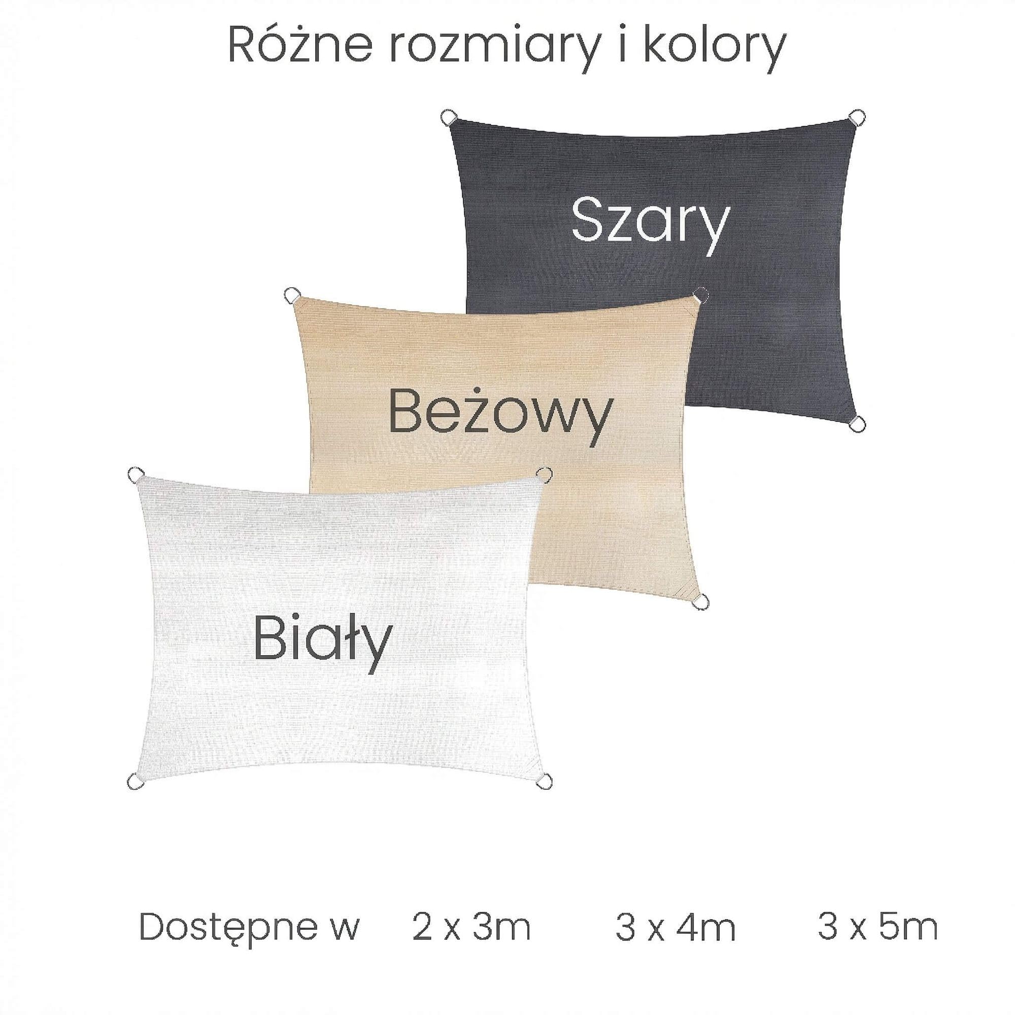 Żagiel przeciwsłoneczny prostokątny 3 x 5m, 180g/m² Biały HDPE | Ochrona przeciwsłoneczna na taras, ogród, balkon i kemping, żagiel przeciwsłoneczny z ochroną UV