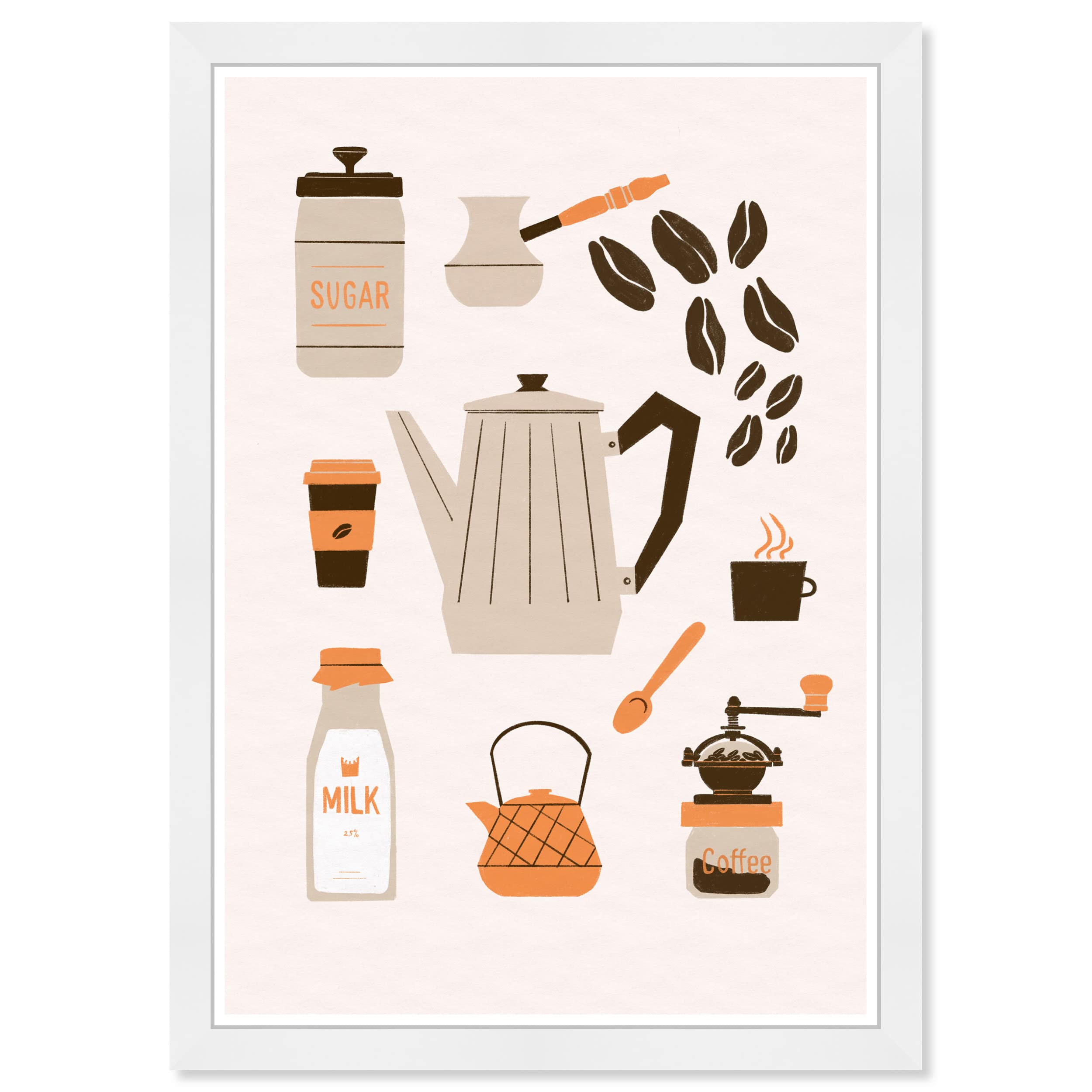  Drinks and Spirits Modern White Frame Paper - Coffee Brew, Wall Art for Living Room, Bedroom, and Bathroom, 15 in x 21 in, Brown and Orange Home Decor