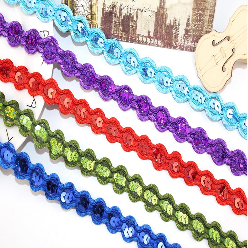 Yalulu 10 Yards Sequin Ribbon Trim, 0.7inch Glitter Sequin Trim, Metallic Sequin Braid Trim for Crafts, Embellishments, Costume Accessories (Navy Blue)