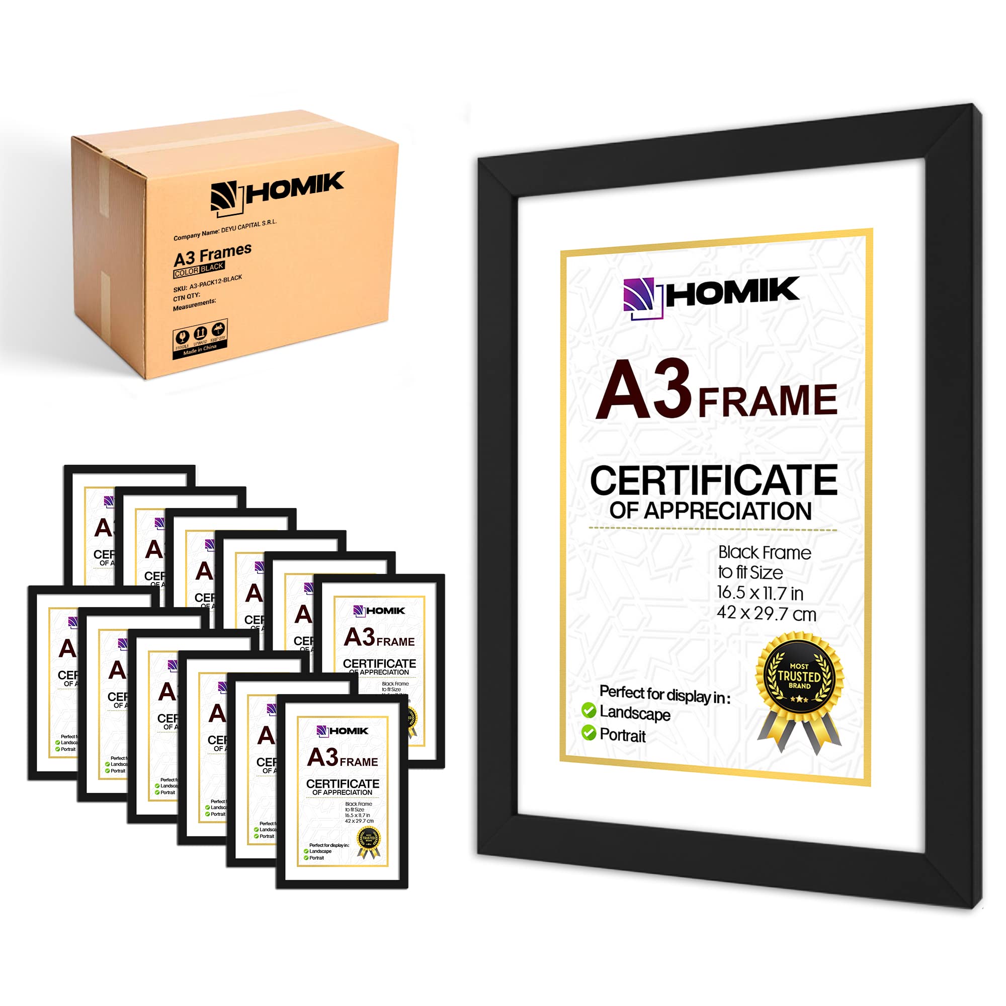 HOMIK A3 Photo Frames Pack of 12 - Picture Frames A3 Economy Pack of 12 ...