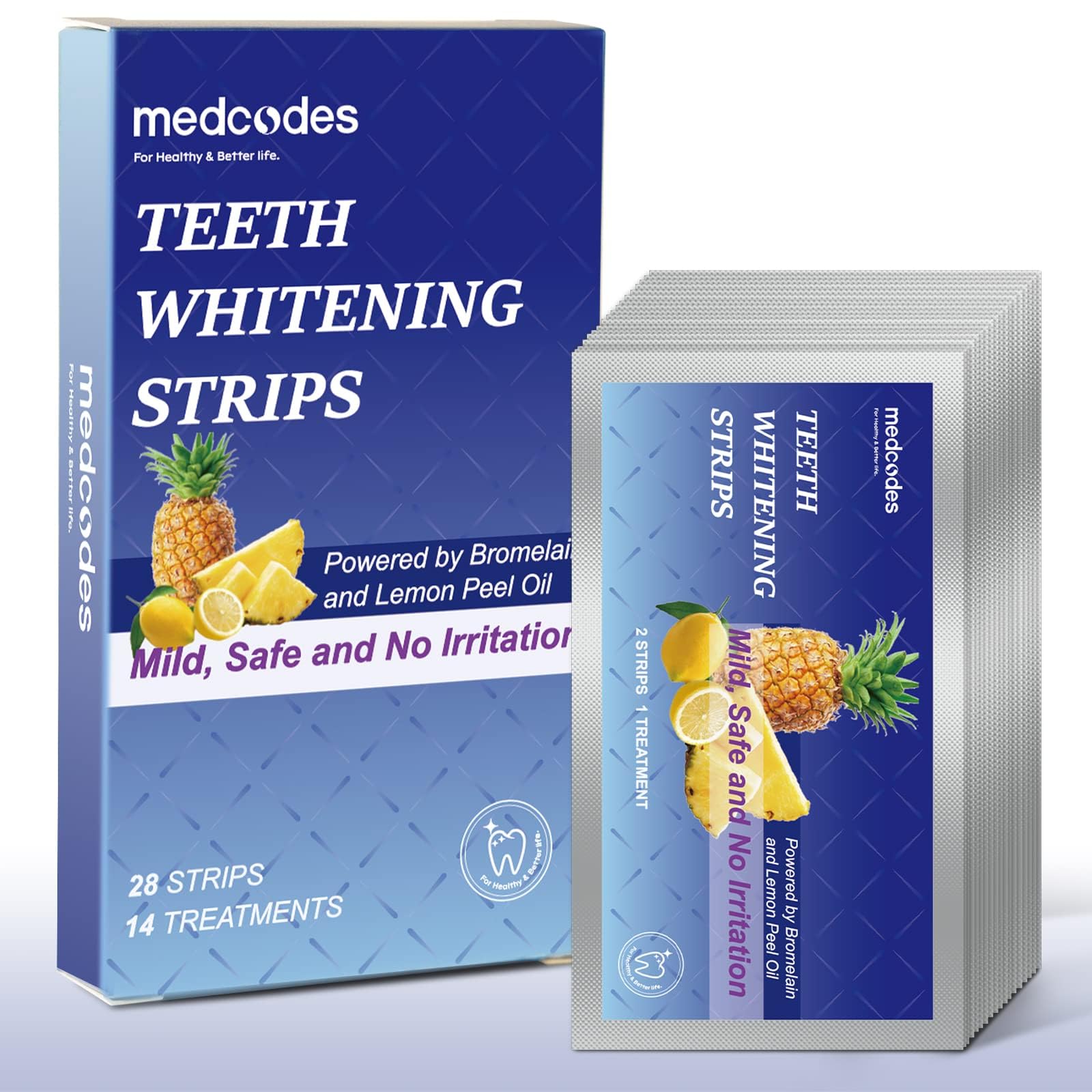 ExceforeTeeth Whitening Strips for Sensitive Teeth, 28 Express White Strips, No Peroxide, No Slip, Safe for Enamel Whitening Teeth, Whiting Stripes Helps Remove Smoking, Coffee, Soda, Wine Stain