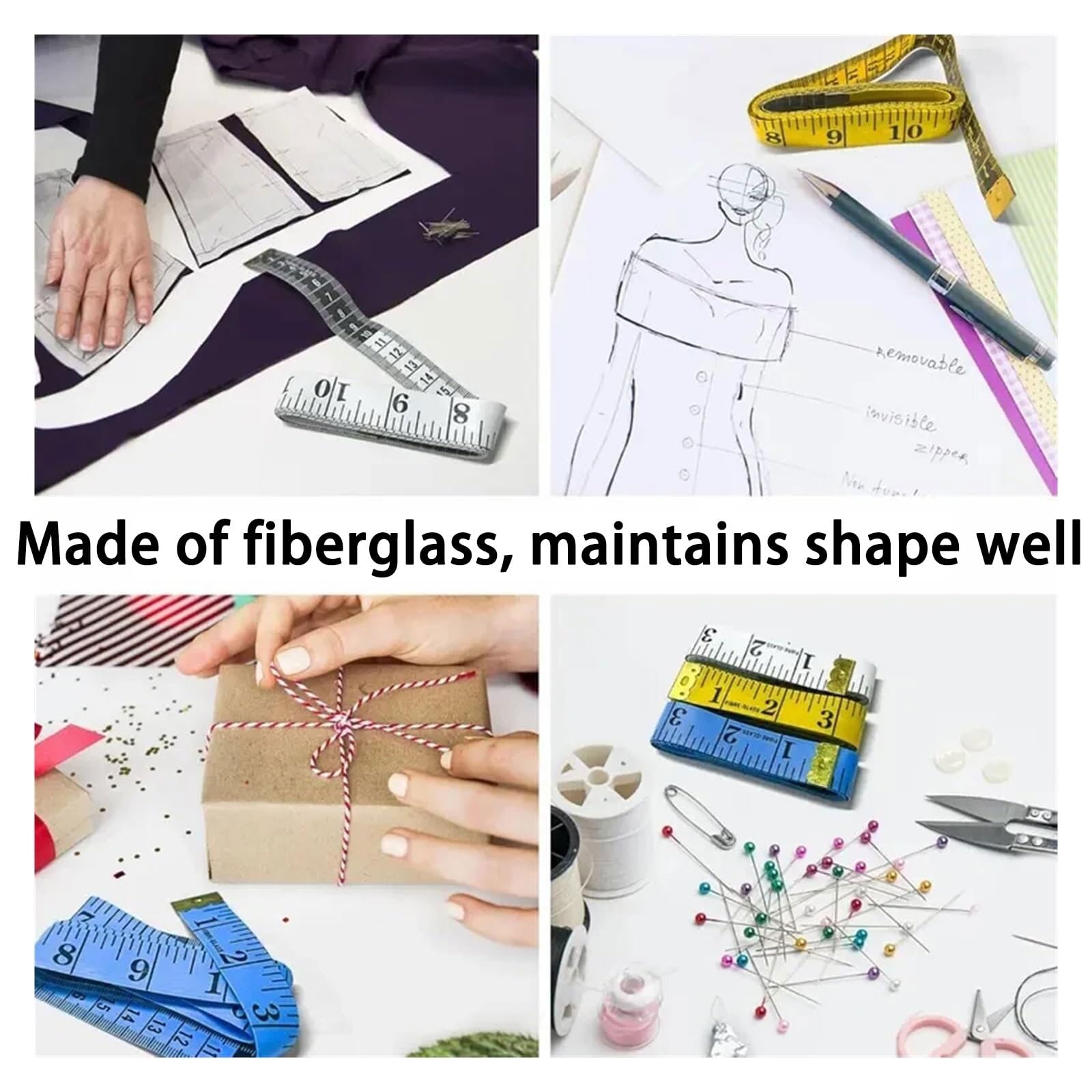Cinta métrica de fibra de vidrio suave con marcas de doble cara | Punta de metal, básculas claras y legibles for medir el cuerpo, costura a medida, hecha a mano, 60 pulgadas/150cm(Groen)