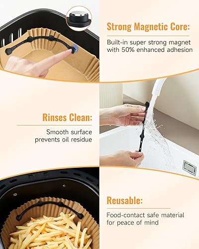 Miniatura 5 de Imanes de freidora de aire para papel pergamino, 4 piezas de accesorios de freidora de aire de diseño no segmentado, cerraduras magnéticas de